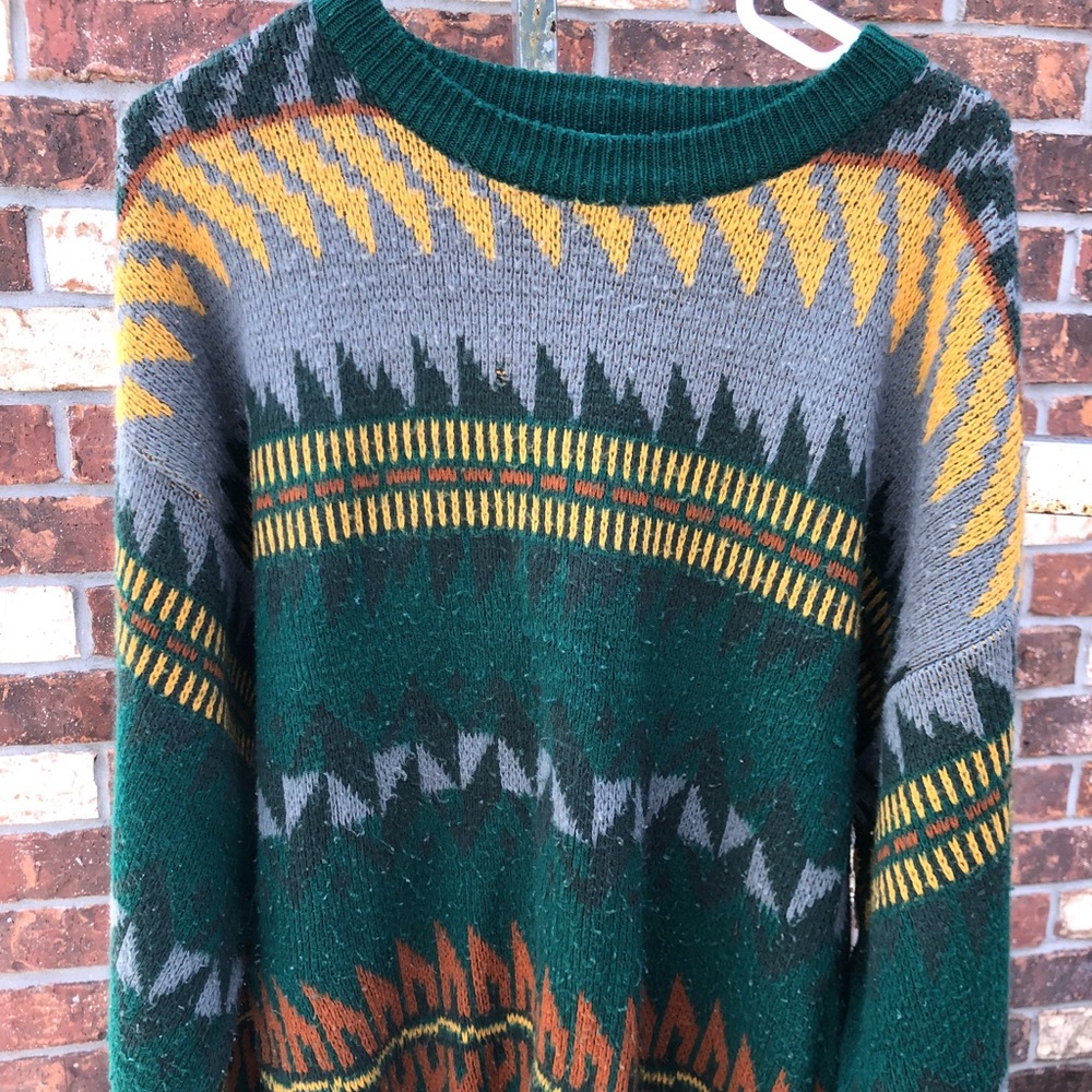 Trutus Biancarra green and yellow shaped sweater